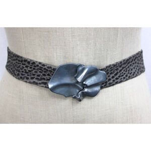 Vintage 80s 90s Revcor Silver Gray Leather Belt Animal Print S/M